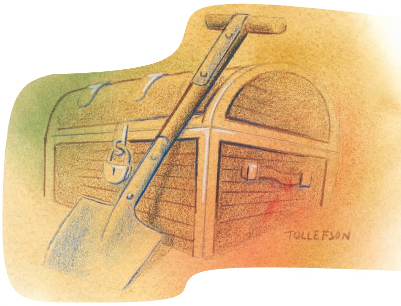 illustration of a treasure chest and shovel