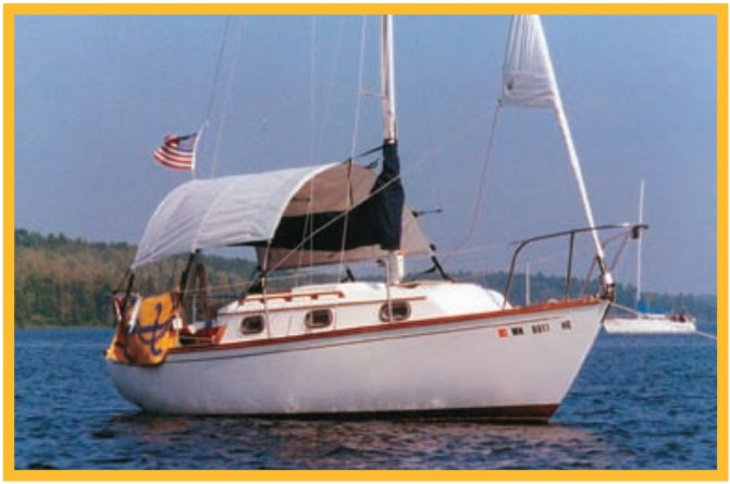 Dave and Jane Olson found their dreamboat, Sophie, resting in a barn in Wisconsin. They towed her home to Minneapolis, Minn., to sail on nearby Lake Minnetonka. One of their favorite additions is their “Conestoga-wagon-style awning” by Shadetree.