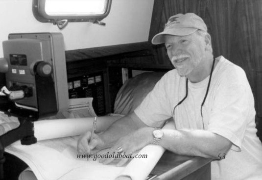 Using a borrowed chart, Jim traces another anchorage as he suggests.