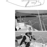 Photo at left above shows the control line and cleat and the caribiner that eases the release and prevents premature recleating. Photo at left shows how a flick of the wrist sets up the vang/preventer.