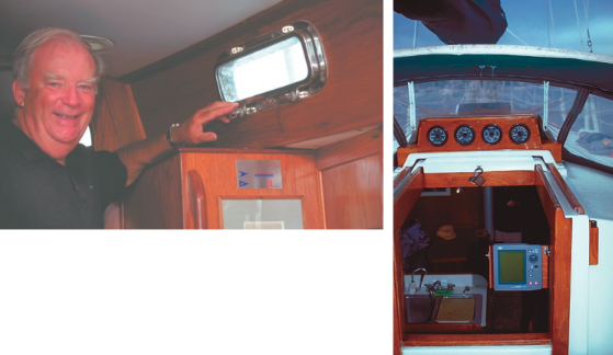 Dick, above, replaced the ports after a sobering knockdown experience in the Marion-Bermuda Race. One neat innovation on Vixen is the swing-out radar screen which can be viewed from the helm.