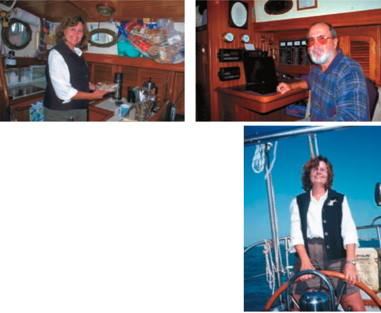 Shirley is comfortable in the U-shaped galley and can produce a full Thanksgiving dinner there, but she enjoys operating the boat as well. Having a dedicated nav station gives Bill an “office” of sorts which he jealously guards and admits to keeping it as cluttered as his office of yesteryear.