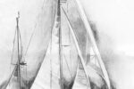 Drawing of a classic wooden yacht sailing