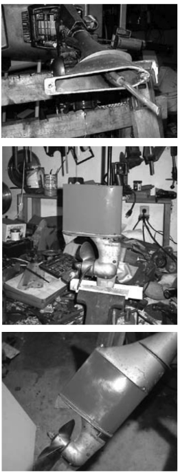 From top: joining the cooling water tube, reassembling the gear housing and driveshaft, and the finished project.