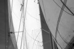 The staysail is sheeted inside the forward lower shroud.