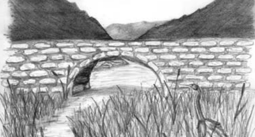 Picture of a river flowing through a cobble bridge