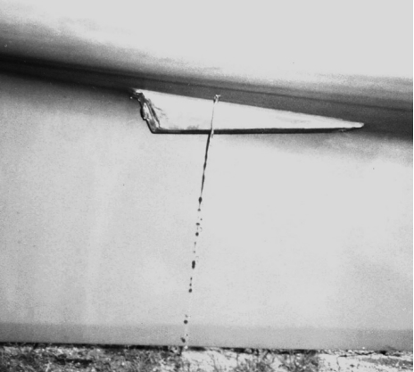 This 34-foot foam core hull was ruined by improper core bedding. All this water was forced into the boat through improperly sealed fasteners. When the boat was hauled, more than 20 test holes drilled in the hull leaked like this.