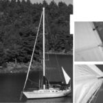 Rag Doll at left at anchor. Detail of her riding sail at right.