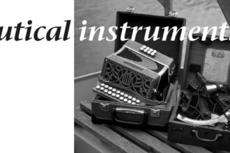 Picture of a sextant and a melodeon.