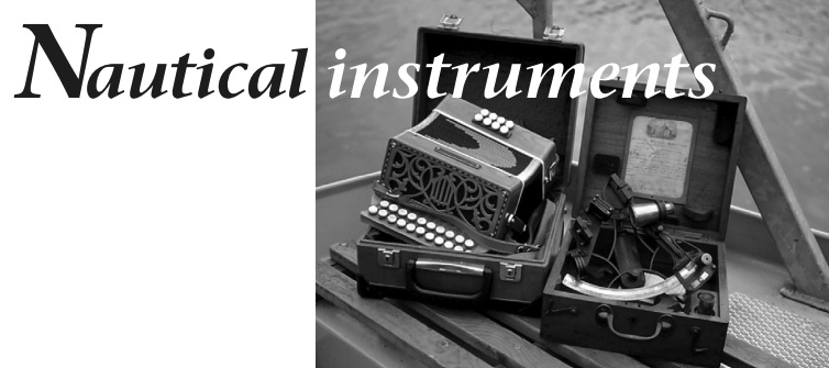 Picture of a sextant and a melodeon.