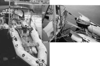 The Dinghy Tow system allows the Millards to launch the dinghy quickly. They removed this apparatus only for their Atlantic crossing.