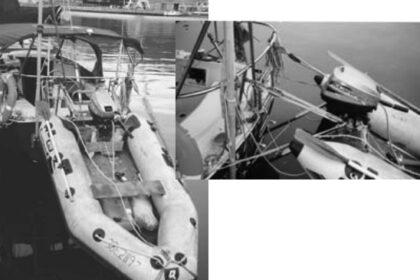 The Dinghy Tow system allows the Millards to launch the dinghy quickly. They removed this apparatus only for their Atlantic crossing.
