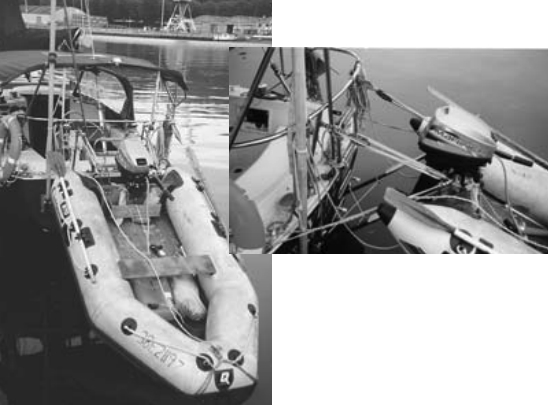 The Dinghy Tow system allows the Millards to launch the dinghy quickly. They removed this apparatus only for their Atlantic crossing.