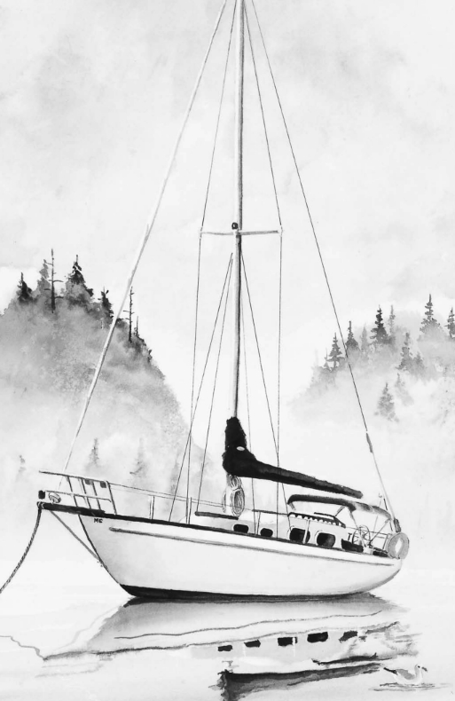 Drawing of a boat at anchor