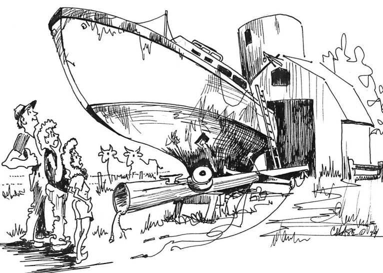 Drawing of a boat on a farm