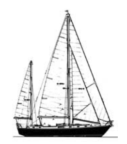 A 44-foot ketch with a small mizzen