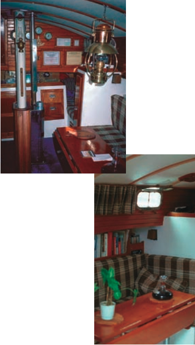 On the interior, Don fiberglassed vertical furring strips 16 inches apart. He glued foil-covered polyurethane insulation between the furring strips and placed mahogany planks on top. This insulation sandwich prevents hull sweating, makes the cabin easier to heat and cool, and acts as a radar reflector.