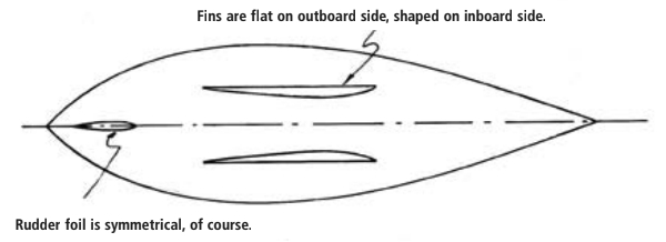 Twin-fin hull with asymmetrical fins