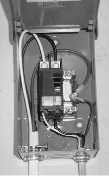 Weather-proof breaker box protects the main breaker.