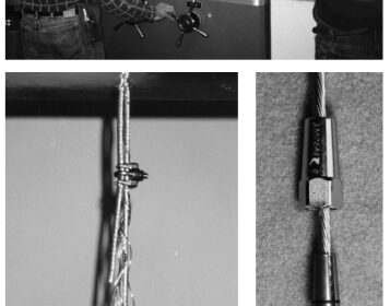 ABS-approved lab, pictured at top, tests breaking strength of Suncor assembly. Suncor assembly, at far left, breaks at 107 percent of the wire’s rated breaking strength. To assemble, simply slide the parts on the wire, leaving 5mm extended beyond the pressure ring. Screw the fitting together and tighten. Then tighten the lock nut. Finished assembly shown at left.
