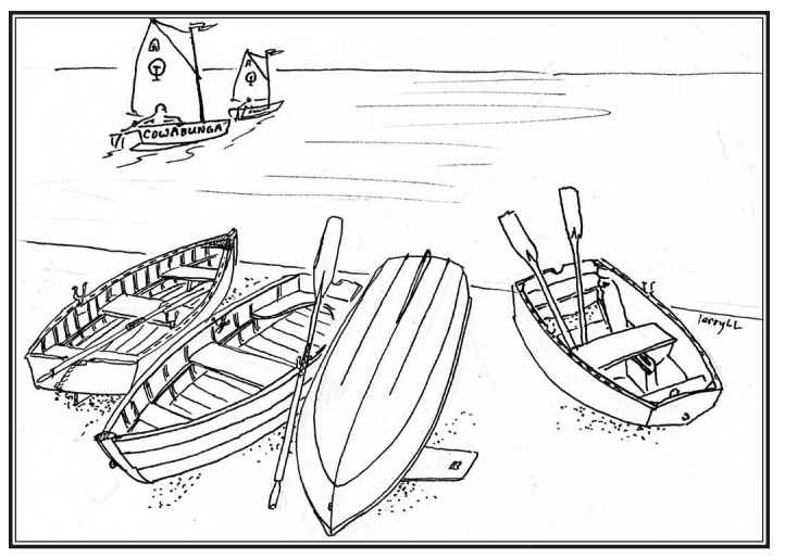 Illustration of dinghys left on a beach
