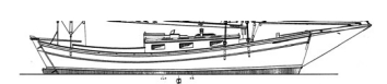 This workboat type shows a plumb bow and double-ended stern