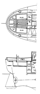 The cruiser stern: rounded on deck when viewed from above