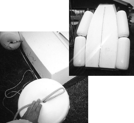 Creating the mounting system, at left, and the finished hard-bottom inflatable dinghy, above.