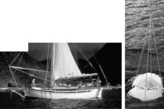 Peaceful times at anchor even in a surge can be yours with a cleverly designed weight suspended from your spinnaker pole.